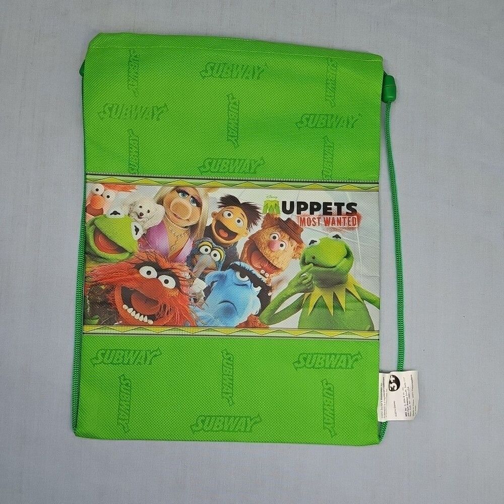 MUPPETS Most Wanted Drawstring Lunch Back Pack Tote Bag Disney 2014 Subway